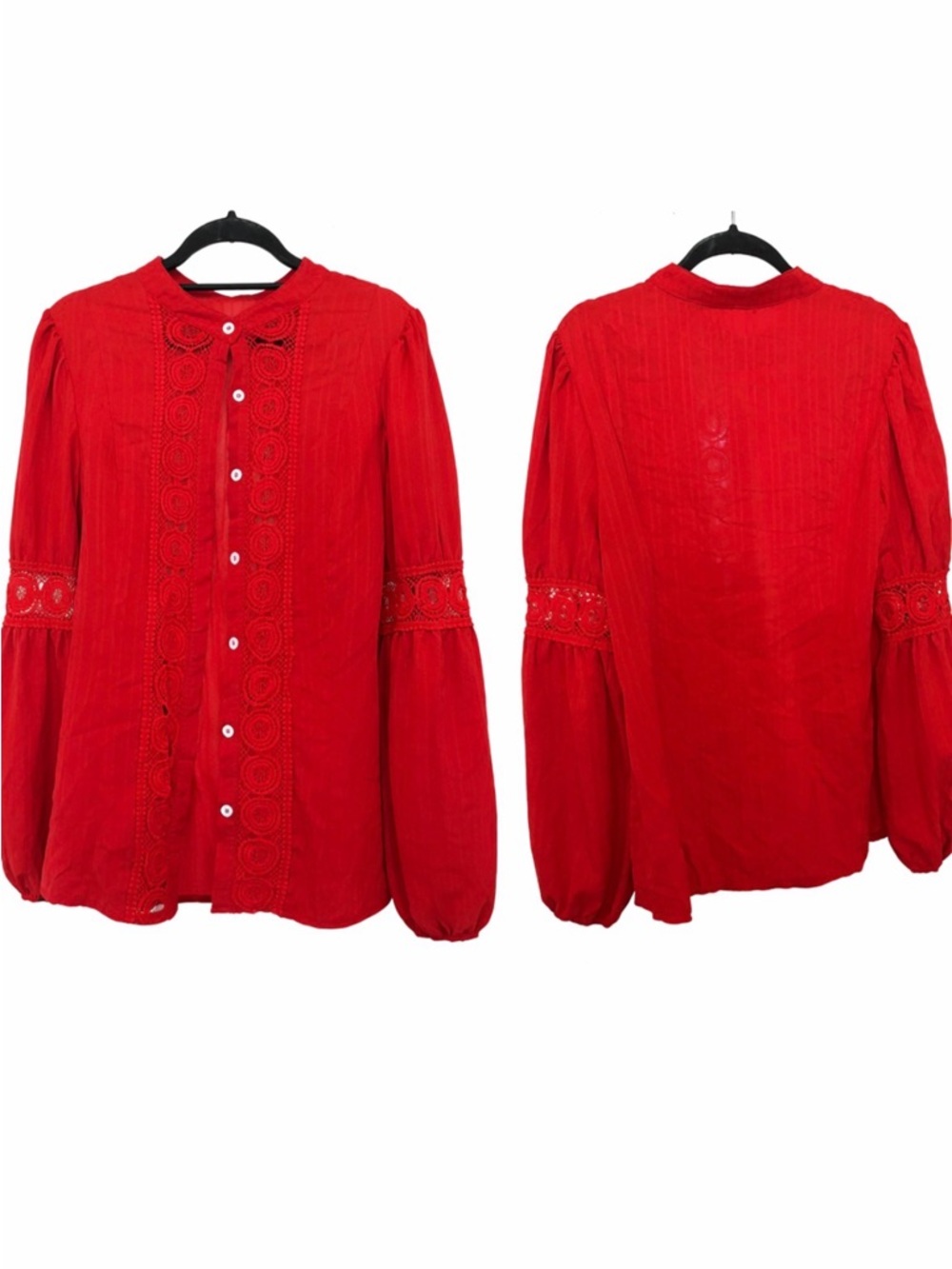 Source Unknown Red Lace-Detail Button-Up Blouse